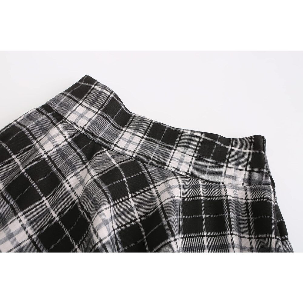 3858 Gothic Punk Plaid Pleated High Waisted Short A-line Flare Mini Skirt - Picture 4 of 6